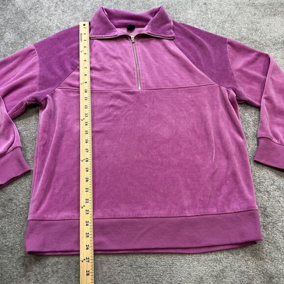Wild Fable Velour 1/4 Zip Pullover Sweatshirt Purple Magenta Sz Medium Oversized - Picture 6 of 11